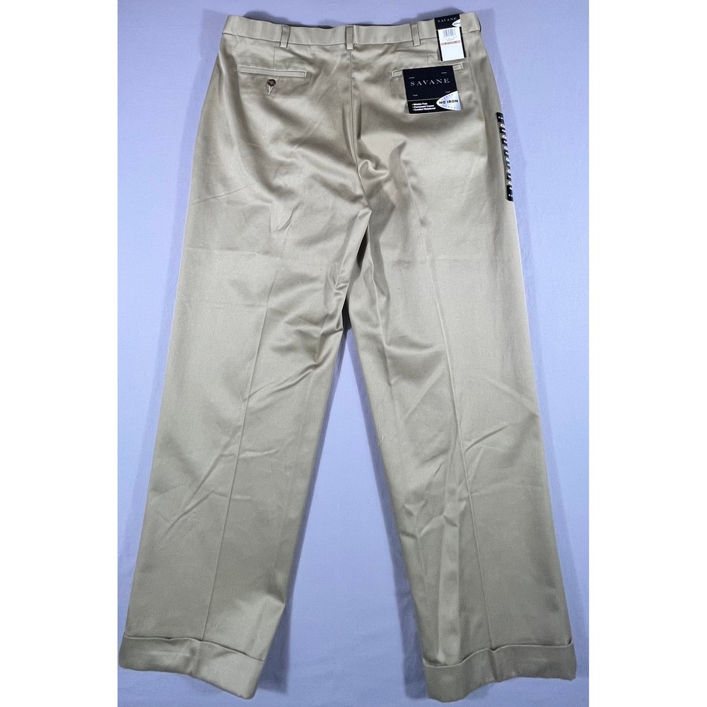 Savane Men's 42x30 Pleated Dress Pants Antelope Tan Wrinkle‎ Free Cotton Cuffed - Picture 8 of 10
